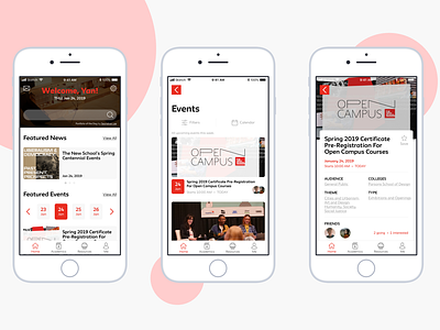 The New School Mobile App Redesign Concept events mobile app design mobile ui news redesign school app