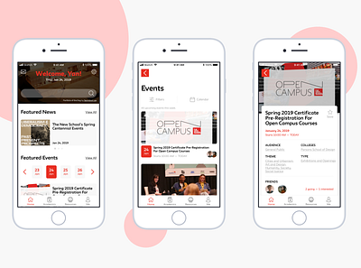 The New School Mobile App Redesign Concept events mobile app design mobile ui news redesign school app