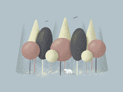 Polar bear in geometric forest abstraction bear calm character design childrens illustration forest geometric illustration pastel colors polar bear procreate illustration shading shapes