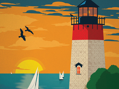 Vintage Cape Cod art beach cape cod idea illustration lighthouse poster sand store storm sunset