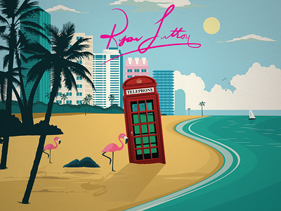 London in Miami art booth illustration london miami miamibeach palm phone poster trees website