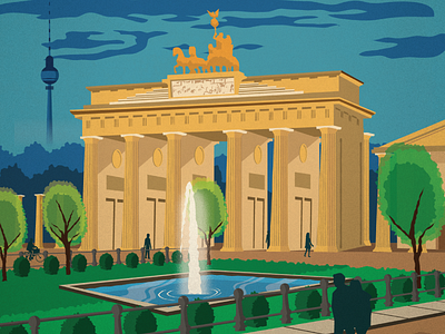 Berlin berlin brandenburg design fountain gate germany illustration park poster