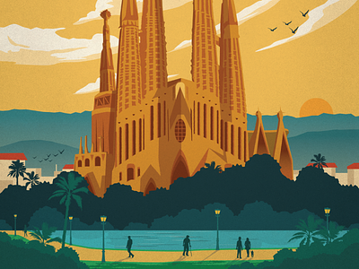 Vintage Barcelona Shot art barcelona espana familia illustration poster sagrada spain