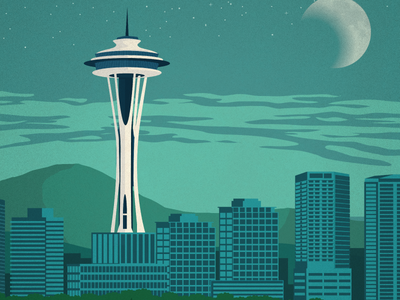 Vintage Seattle Poster art illustration pier poster seattle skyline spaceneedle vintage washington