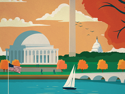 Washington DC autumn congress design flag illustration monument poster river vintage washington washingtondc