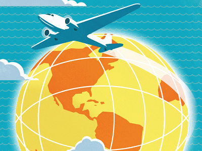 Live Well Travel Often ad airline airplane design globe illustration poster retro travel vintage