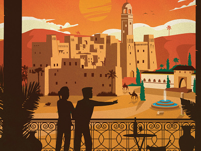 Vintage Morocco Poster airplane couple desert design illustration morocco poster silhouette vintage