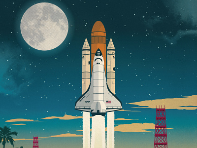 Discovery Launch Print cape canaveral design discovery illustration launch moon nasa palm poster rocket space trees