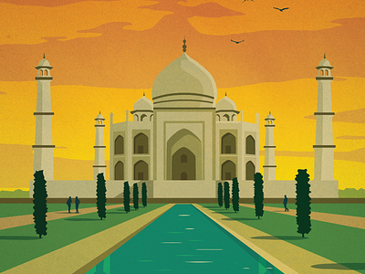 Taj Mahal design illustration india palace poster sunset taj mahal