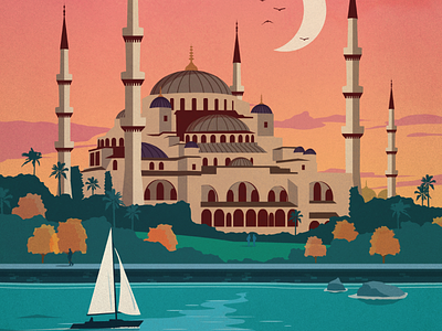 Vintage Istanbul Poster design haiga sophia illustration istanbul moon poster turkey