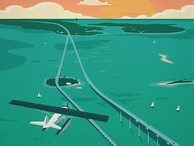 Vintage Key West Poster design illustration islands key west keys poster sail boats sea plane sunset vector