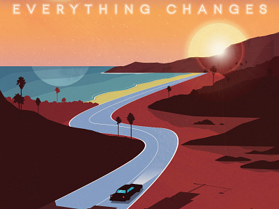 Everything Changes Album Art album album art california design illustration moon palm trees road sunset