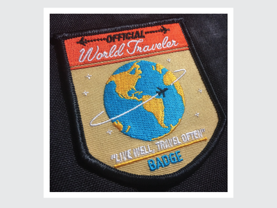 World Traveler Patch Printed design globe icon minimal patch plane travel vector