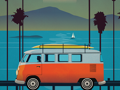 Vintage Malibu Poster california design highway illustration malibu palm trees poster van vector vintage
