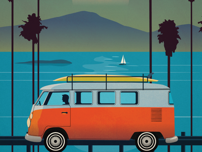 Vintage Malibu Poster california design highway illustration malibu palm trees poster van vector vintage