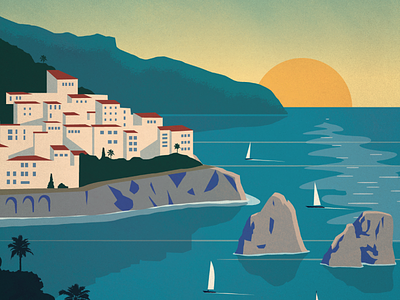 Vintage Capri Poster capri design illustration italy sea town travel travel poster vector