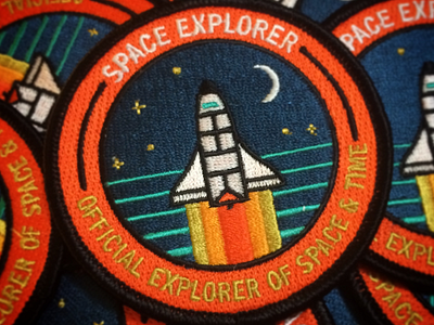 Space Explorer Patches design illustration moon patch shuttle space stars