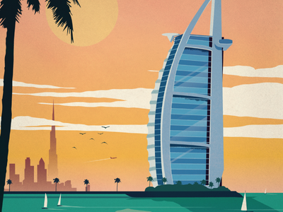 Dubai Poster al arab burj design dubai emrites illustration landmark poster united vintage