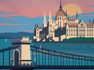 Budapest Poster art bridge budapest chain design europe hungary illustration landmark poster vector