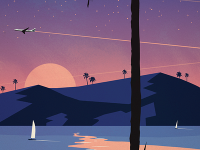 Flight Paths california design illustration landscape mountains ocean palm plane sailboats trees tropical vintage