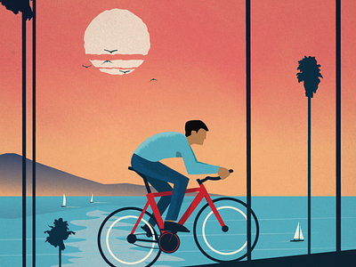 Cali Cruisin' bicycle bike biking california design illustration landscape ocean palm trees sailboats vector vintage