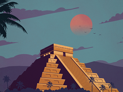 Mexico Travel Poster beach design illustration landmark landscape mexico poster pyramids travel vintage