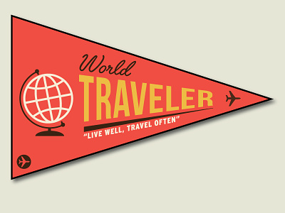 World Traveler Pennant design globe icon illustration minimal patch pennant plane retro simple travel vintage