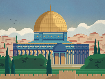 Jerusalem Poster design dome of the rock fun illustration jerusalem landmark poster travel
