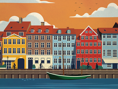 Copenhagen Poster copenhagen denmark design harbor illustration poster sail boats scandinavia skyline travel