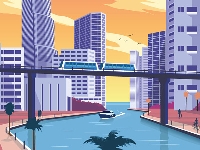 Airbnb Miami Travel Poster airbnb design illustration miami poster skyline