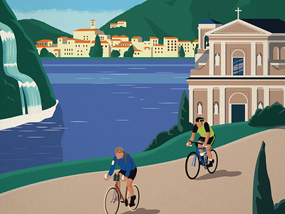 La Valentiniana biking design illustration italy landscape poster