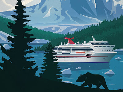 Carnival Cruise Lines Poster alaska alaska cruise bear carnival cruise lines cruise illustration mountain nature ship
