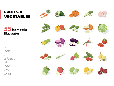 Fruits & vegetables 3d creative design flat food icons illustration isometric isometric art isometric design isometric icons isometric illustration