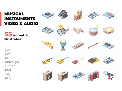 Musical instruments audio and video 3d audio creative design flat icon icon set icons idea illustration isometric isometric art isometric design isometric icons isometric illustration isometry music vector video