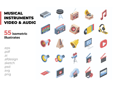 Musical instruments audio and video 3d audio creative design flat icon icon set icons idea illustration isometric isometric art isometric design isometric icons isometric illustration music vector video