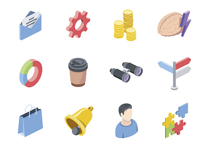 Free isometric Icons set 3d arrows bell brain charts coffee cup cog coins email flat icons illustrations isometric isometric art isometric design isometric icons puzzles user vector web