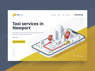 Taxi service Isometric design site first screen