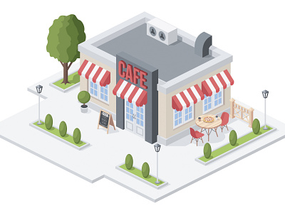 Cafe Restaurant coffee house Pizzeria 3d concept creative design icons idea illustration isometric vector web