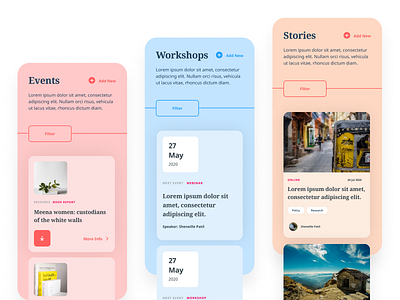 Content Types app branding colorful content time design events illustration mobile mobile ui stories ui ux website workshop