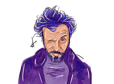 Purple crazy illustrator portrait sketch