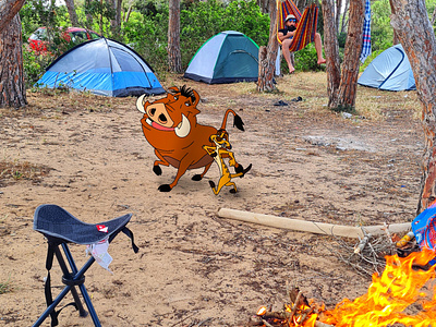 Timon and Pumba passing by in our camp art artwork camping canvas digital drawing thelionking timonpumba