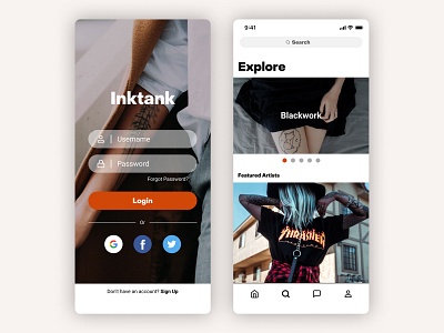 Inktank - Tattoo Social App - UI app clean design iphone minimal social tattoo ui ux