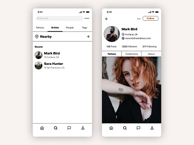 Inktank - Tattoo Social App - UI app clean design iphone minimal social tattoo ui ux