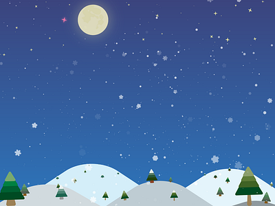 Winter Landscape Postcard adobe illustrator design illustration landscape moon mountain post card snow snowflake stars tree vector winter