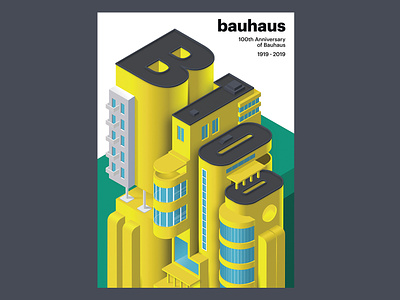 Bauhaus 100 3d anniversary artwork bauhaus colorful design illustration isometry poster typography vector