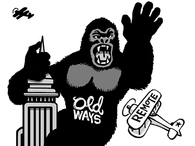 REMOTE llustration: King Kong Old Ways bw illustration remote