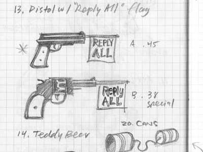 Reply All Gun Sketches for The Email Field Guide pencil sketch