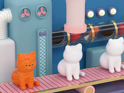CAT FACTORY 3d animation cat design factory food motion graphics