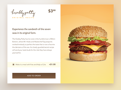 Daily UI 012: E-Commerce Single Item burger dailyui ecommerce ipad krabby patty minimal shop single item spongebob ui ux web