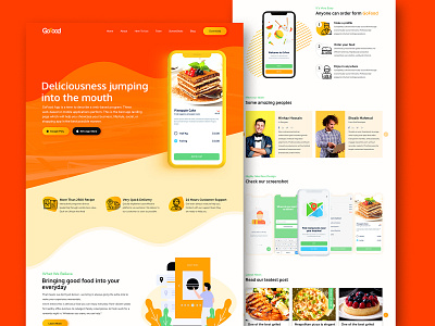 GoFood food delivery multipurpose app landing page about app branding clean cta delivery app design food home page icon landing page morden photoshop restaurant trend 2019 typography ui ux vector web desgin
